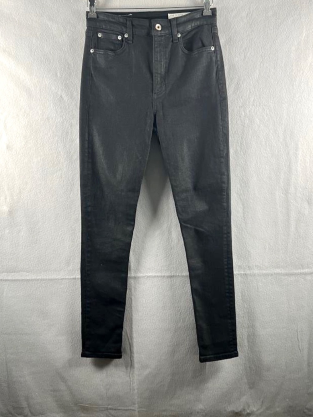 Rag & Bone Nina High Rise Skinny Jeans 28 Black Coated Waxed Denim EUC